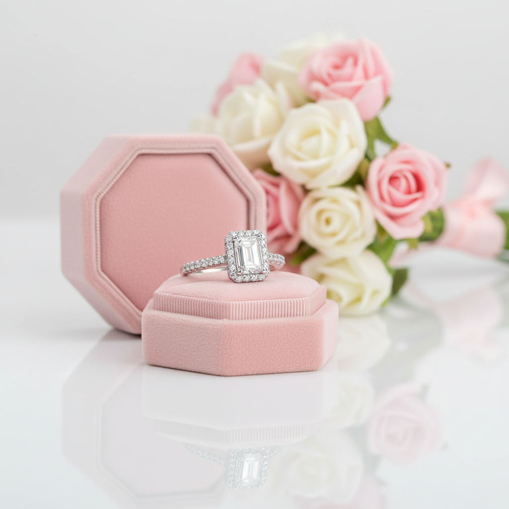 1ct Classic Emerald Cut Halo Diamond Option Engagement Ring-Black Diamonds New York
