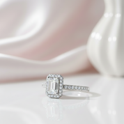 1ct Classic Emerald Cut Halo Diamond Option Engagement Ring-Black Diamonds New York