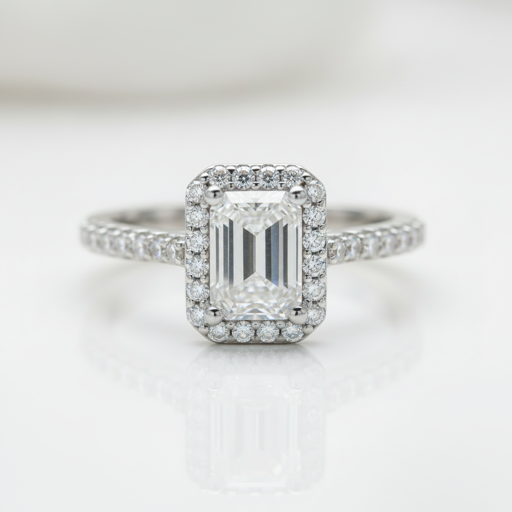 1ct Classic Emerald Cut Halo Diamond Option Engagement Ring-Black Diamonds New York