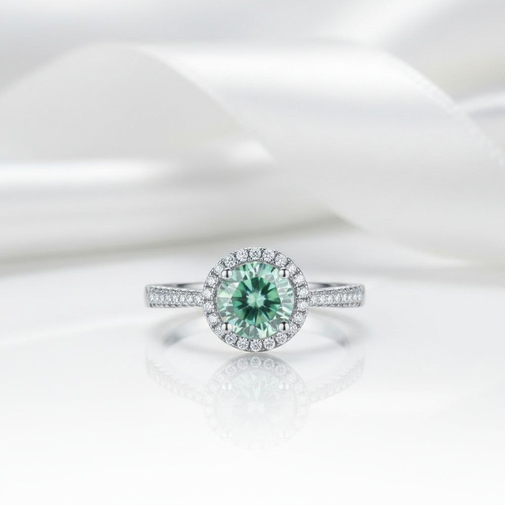 1ct Classic Round Halo Green Diamond Option Twinkle Ring-Black Diamonds New York