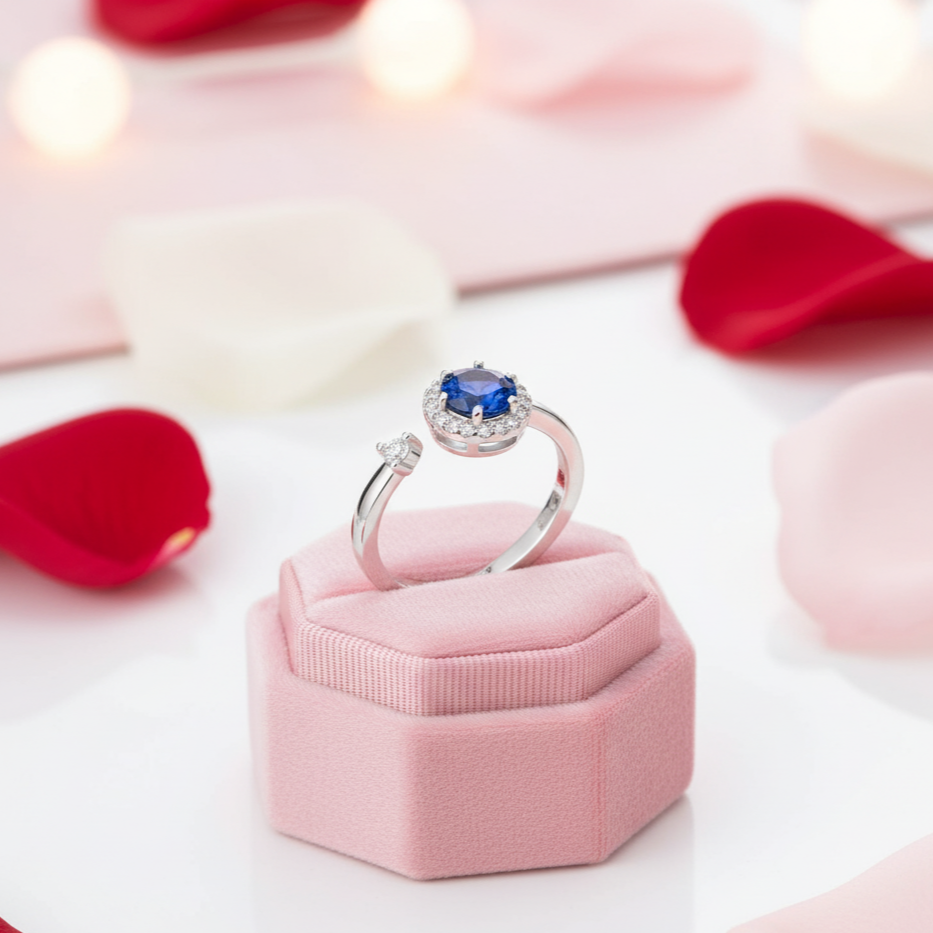 1ct Halo Round Cut Blue Diamond Engagement Ring-Black Diamonds New York