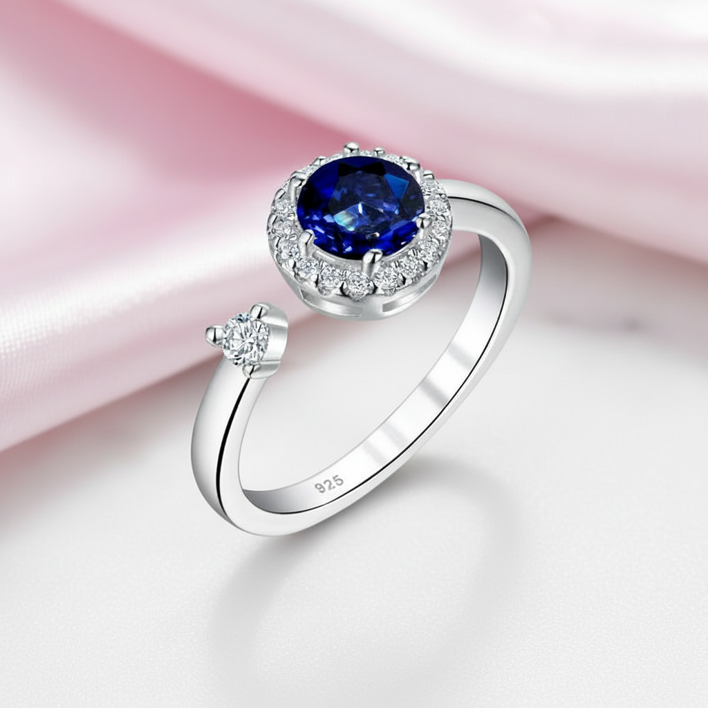 1ct Halo Round Cut Blue Diamond Option Engagement Ring-Black Diamonds New York