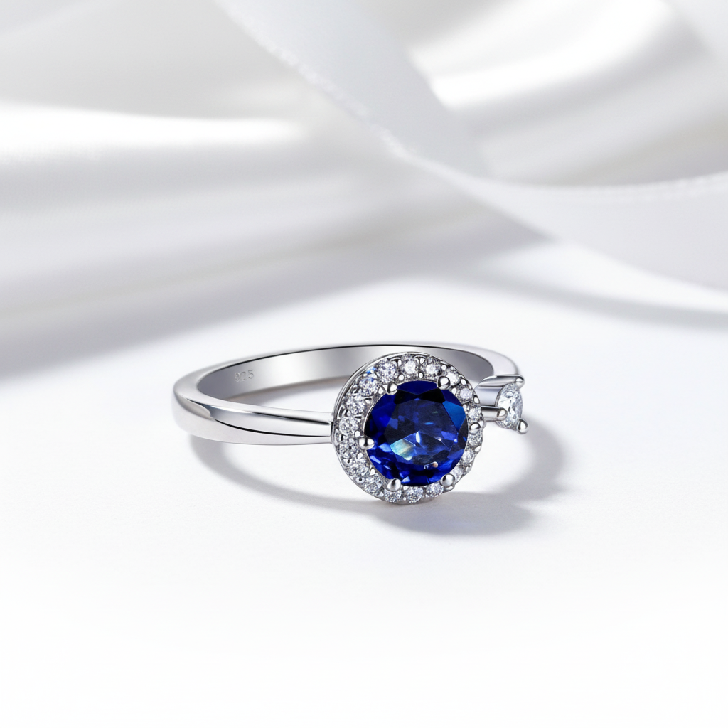 1ct Halo Round Cut Blue Diamond Option Engagement Ring-Black Diamonds New York