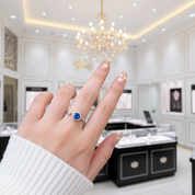 1ct Halo Round Cut Blue Diamond Option Engagement Ring-Black Diamonds New York