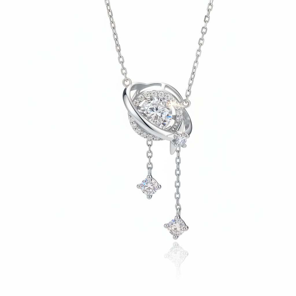 1ct Moissanite Necklace Celestial Orbit Sparking Pendant-Black Diamonds New York