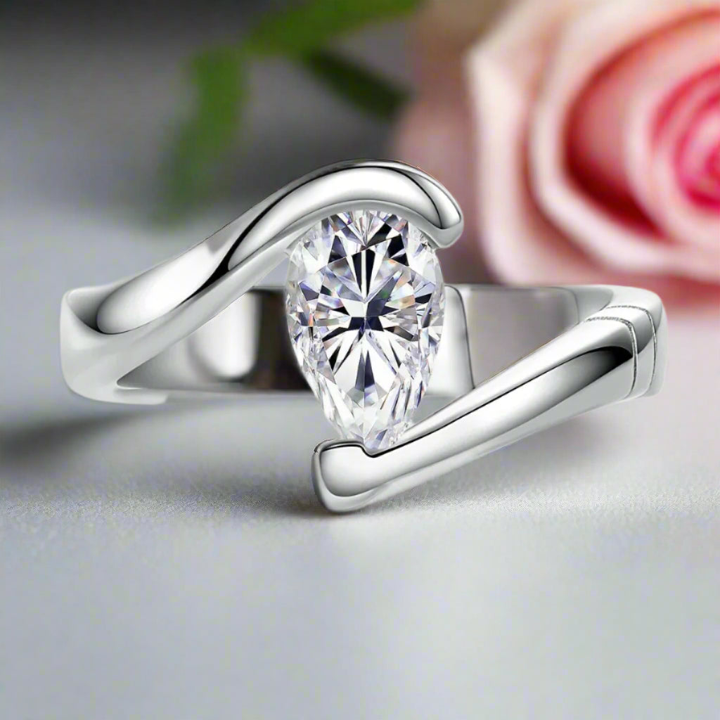 1ct Pear Cut Diamond Engagement Ring-Black Diamonds New York