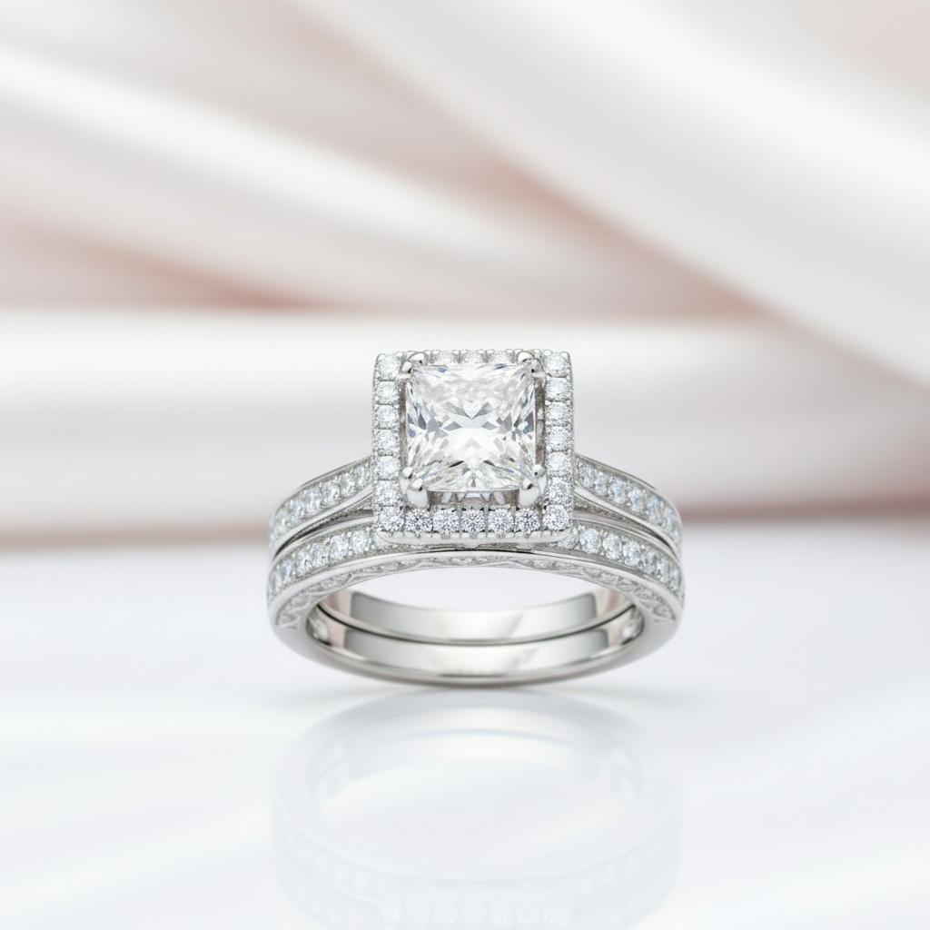 1ct Princess Cut Diamond Engagement Ring Set-Black Diamonds New York