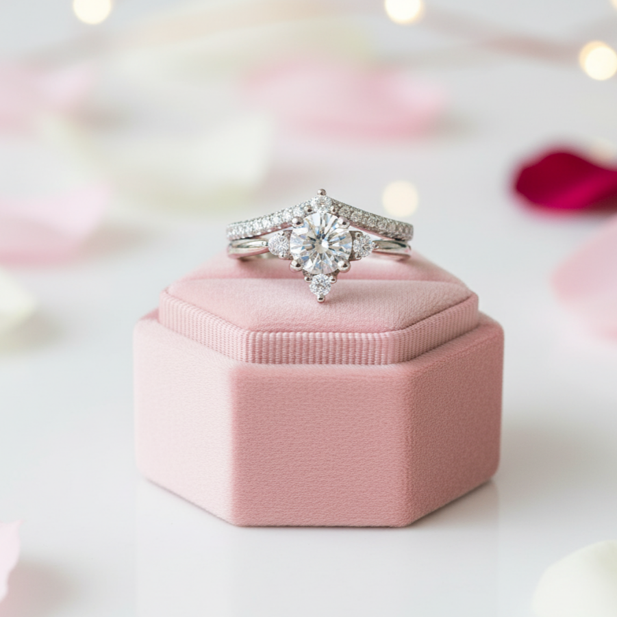 2-Pcs 1.0 Ct Round Diamond Engagement Ring Set-Black Diamonds New York