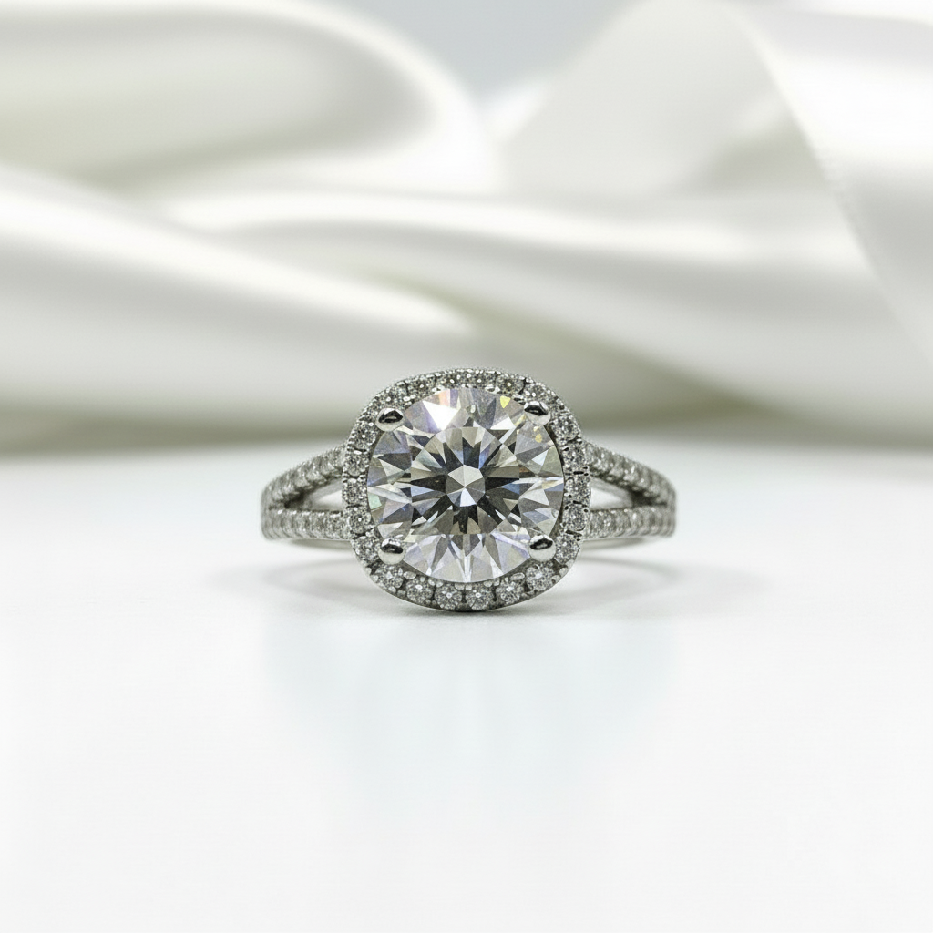 2 Carat 8mm Round Cut D Color Diamond Split Shank Engagement Ring-Black Diamonds New York