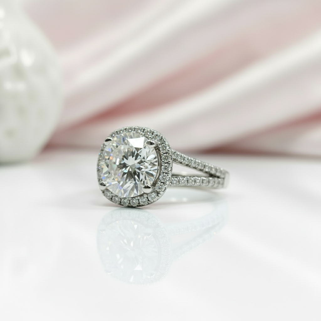 2 Carat 8mm Round Cut D Color Diamond Option Split Shank Engagement Ring-Black Diamonds New York