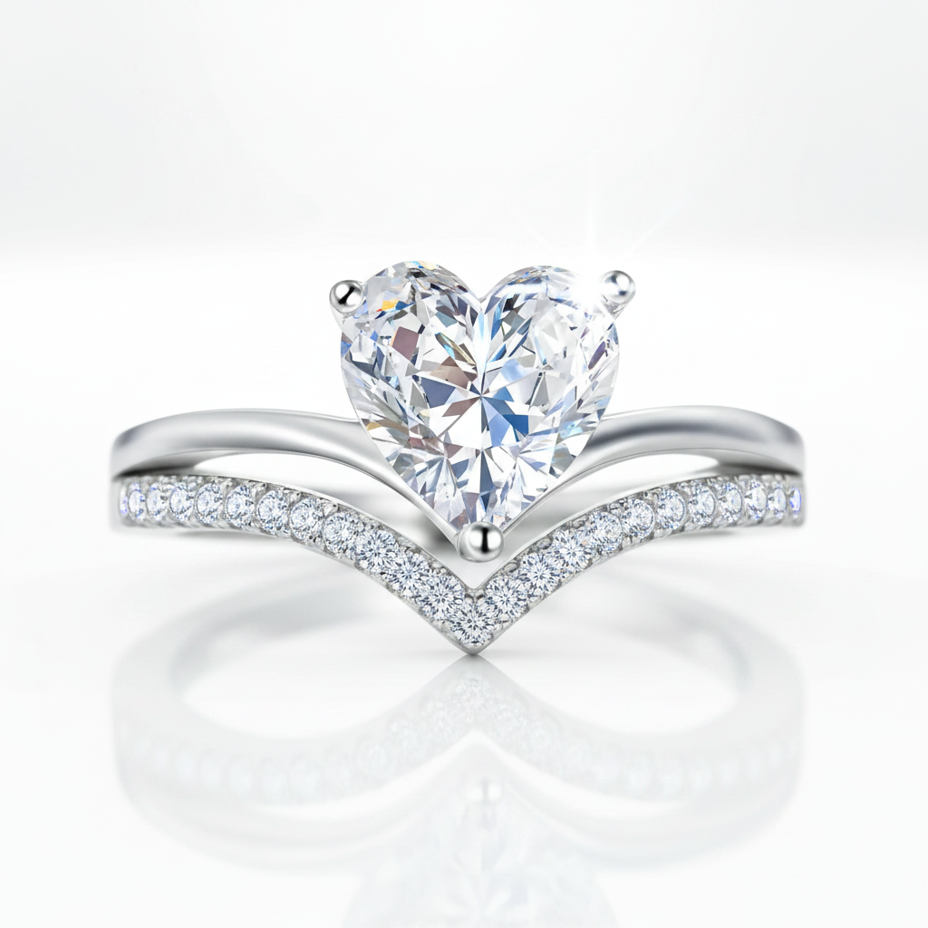 2.0 Ct Heart Cut Diamond Option Double Wave Band Engagement Ring-Black Diamonds New York