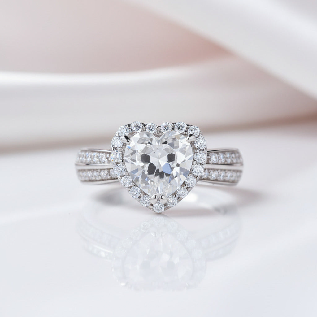 2.0 Ct Heart Cut Diamond Option with Halo Wedding Anniversary Ring-Black Diamonds New York