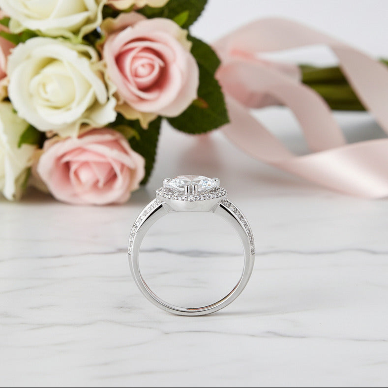 2.0 Ct Heart Cut Diamond Option with Halo Wedding Anniversary Ring-Black Diamonds New York
