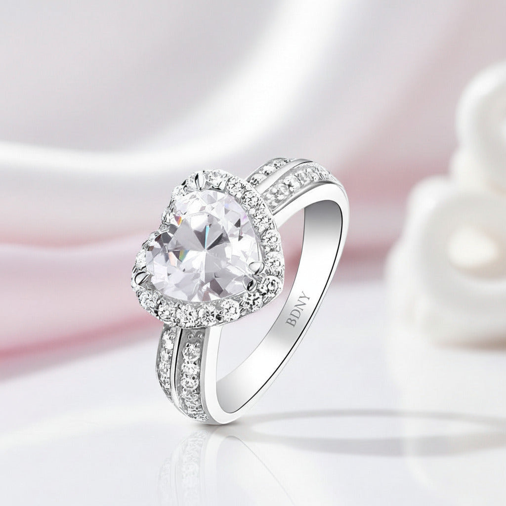 2.0 Ct Heart Cut Diamond Option with Halo Wedding Anniversary Ring-Black Diamonds New York