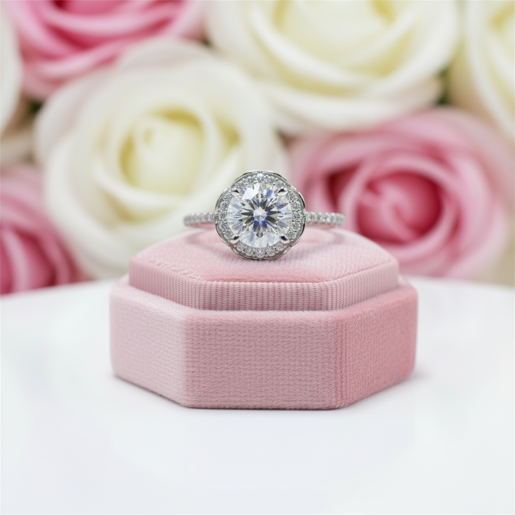 2 Carat Round Cut D Color Diamond Romantic Blossom Engagement Ring-Black Diamonds New York