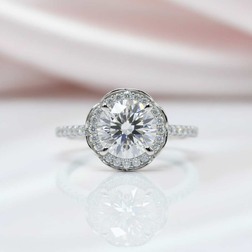 2 Carat Round Cut D Color Diamond Option Romantic Blossom Engagement Ring-Black Diamonds New York