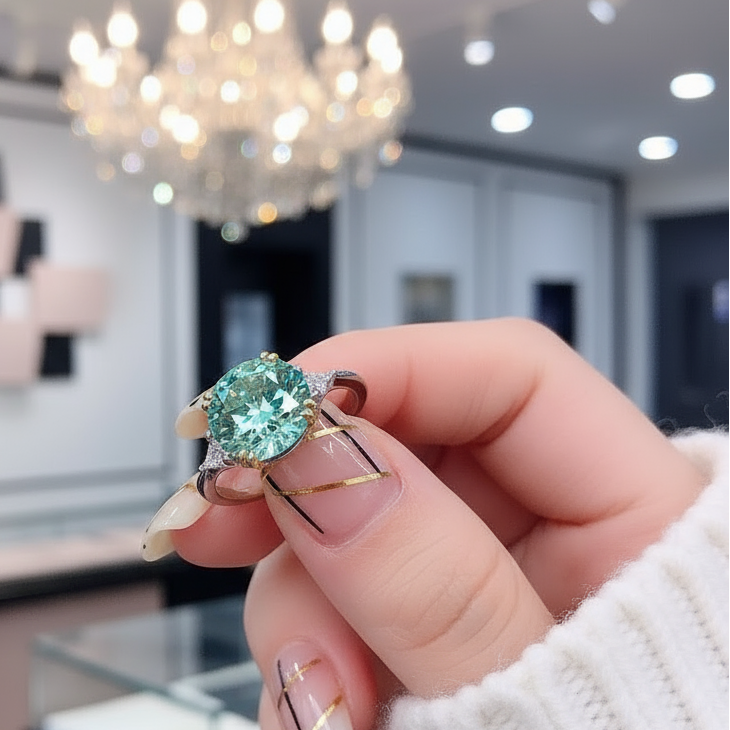 2 Carat Round Green Diamond Engagement Ring-Black Diamonds New York