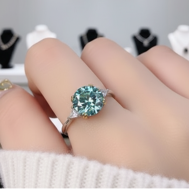2 Carat Round Green Diamond Option Engagement Ring-Black Diamonds New York
