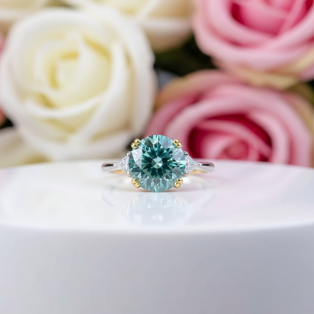 2 Carat Round Green Diamond Engagement Ring-Black Diamonds New York