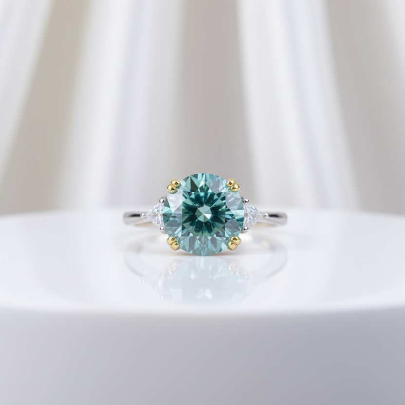 2 Carat Round Green Diamond Engagement Ring-Black Diamonds New York