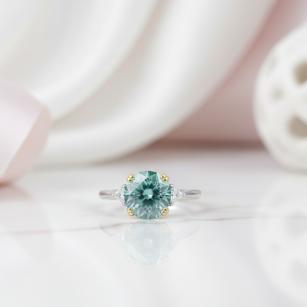 2 Carat Round Green Diamond Option Engagement Ring-Black Diamonds New York