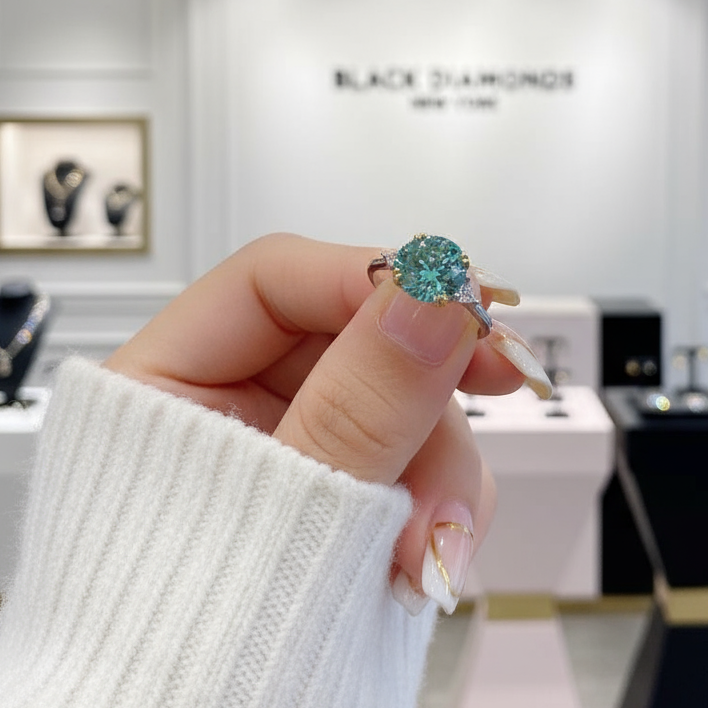 2 Carat Round Green Diamond Option Engagement Ring-Black Diamonds New York