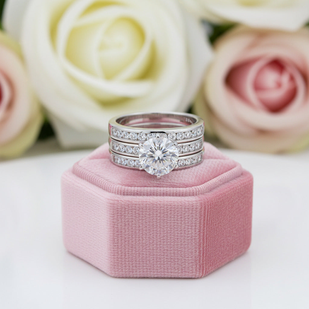 2.0 Ct Round Diamond 3Pcs Engagement Ring Set-Black Diamonds New York