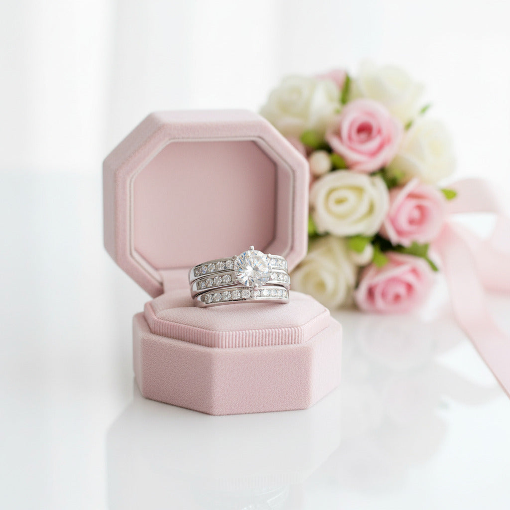 2.0 Ct Round Diamond Option 3Pcs Engagement Ring Set-Black Diamonds New York