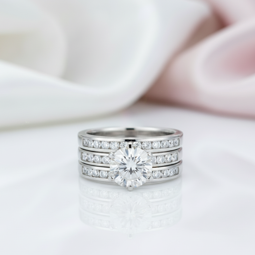 2.0 Ct Round Diamond Option 3Pcs Engagement Ring Set-Black Diamonds New York