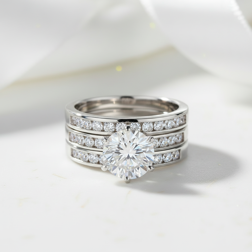 2.0 Ct Round Diamond 3Pcs Engagement Ring Set-Black Diamonds New York