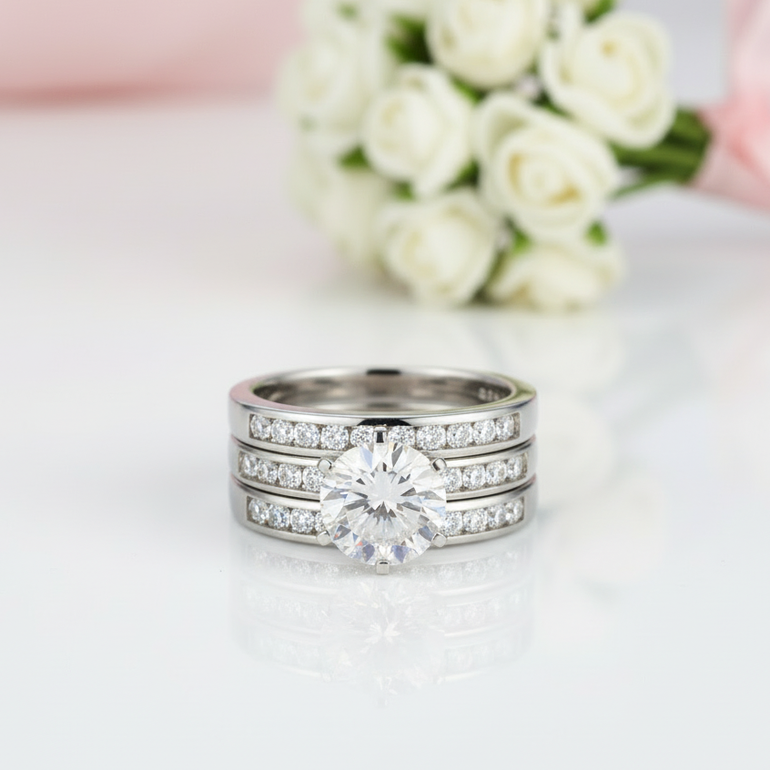 2.0 Ct Round Diamond 3Pcs Engagement Ring Set-Black Diamonds New York