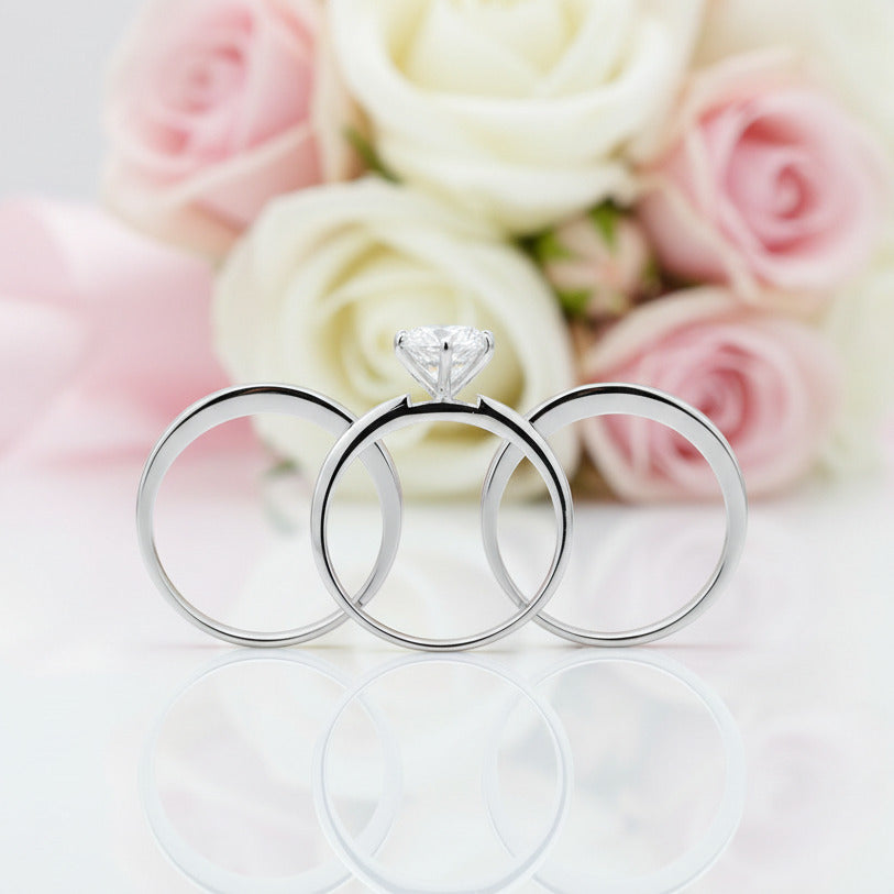 2.0 Ct Round Diamond Option 3Pcs Engagement Ring Set-Black Diamonds New York