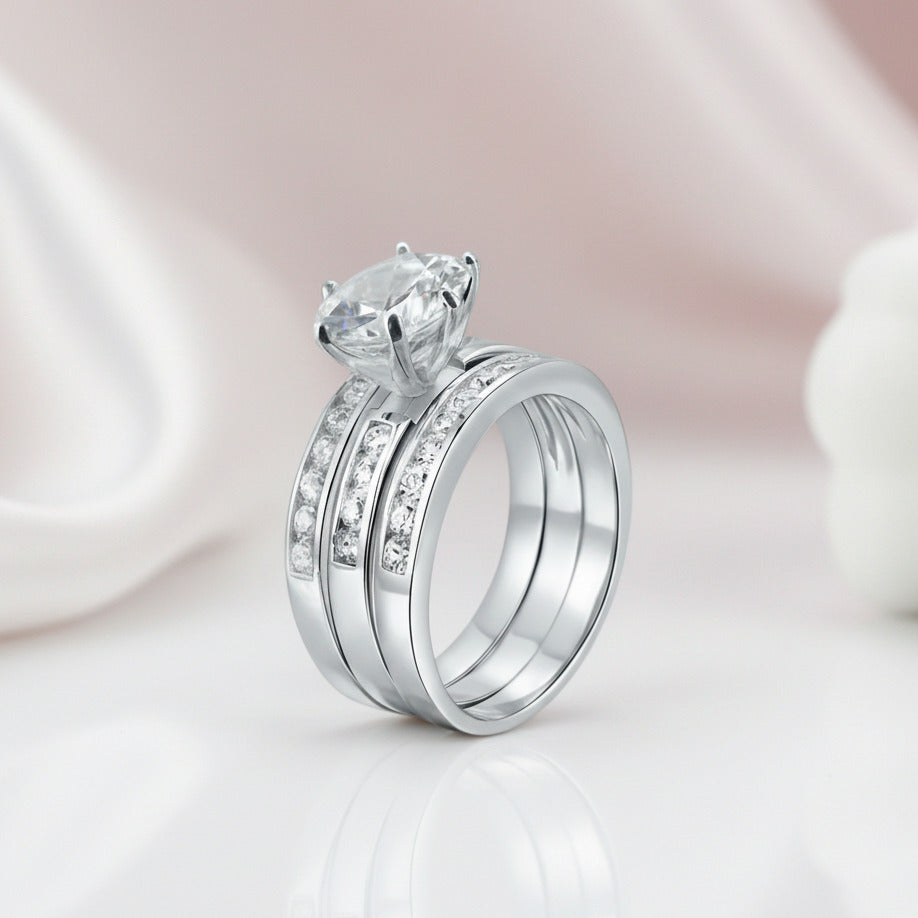 2.0 Ct Round Diamond Option 3Pcs Engagement Ring Set-Black Diamonds New York