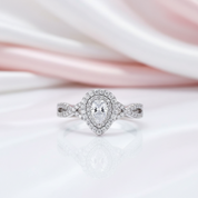 2 Pcs Halo Pear Cut Diamond Option Engagement Ring-Black Diamonds New York