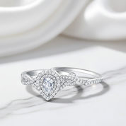 2 Pcs Halo Pear Cut Diamond Option Engagement Ring-Black Diamonds New York