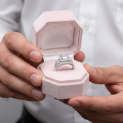 2 Pcs Princess Cut Diamond Option Halo Split Shank Engagement Ring Set-Black Diamonds New York
