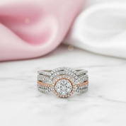 2 pcs Rose Gold Round Cut Diamond Option Halo Engagement Ring-Black Diamonds New York