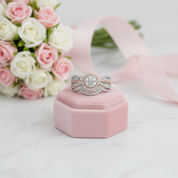 2 pcs Rose Gold Round Cut Diamond Option Halo Engagement Ring-Black Diamonds New York