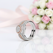 2 pcs Rose Gold Round Cut Diamond Option Halo Engagement Ring-Black Diamonds New York
