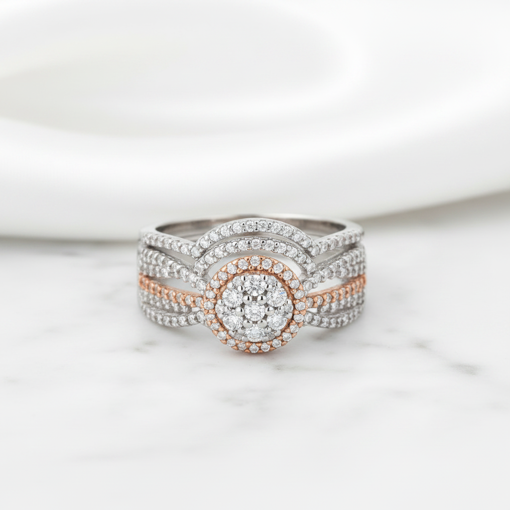 2 pcs Rose Gold Round Cut Diamond Option Halo Engagement Ring-Black Diamonds New York
