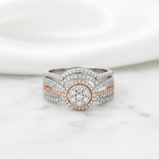 2 pcs Rose Gold Round Cut Diamond Option Halo Engagement Ring-Black Diamonds New York