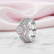 2 pcs Rose Gold Round Cut Diamond Option Halo Engagement Ring-Black Diamonds New York
