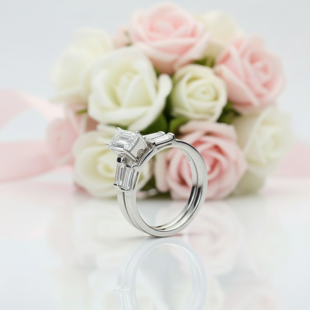 2-Pcs Wedding Band Engagement Ring Set-Black Diamonds New York
