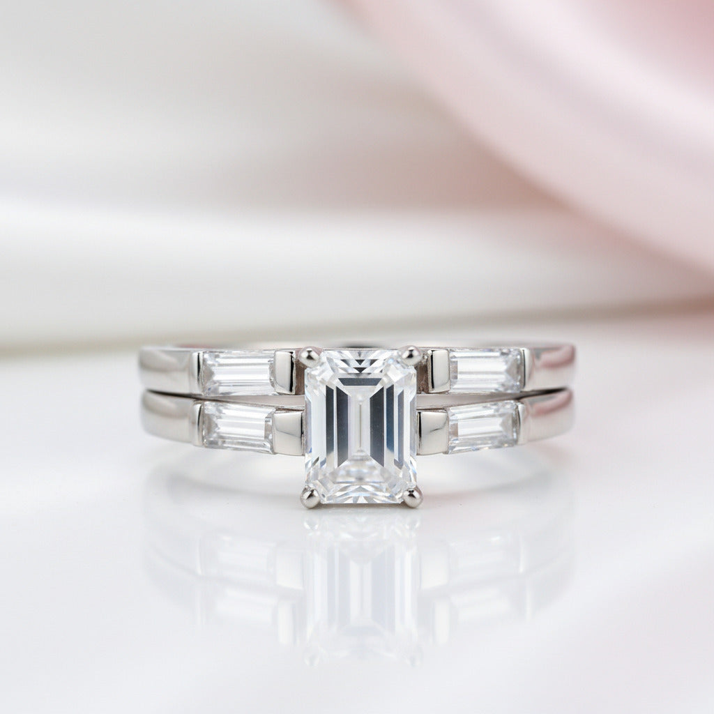 2-Pcs Wedding Band Engagement Ring Set-Black Diamonds New York