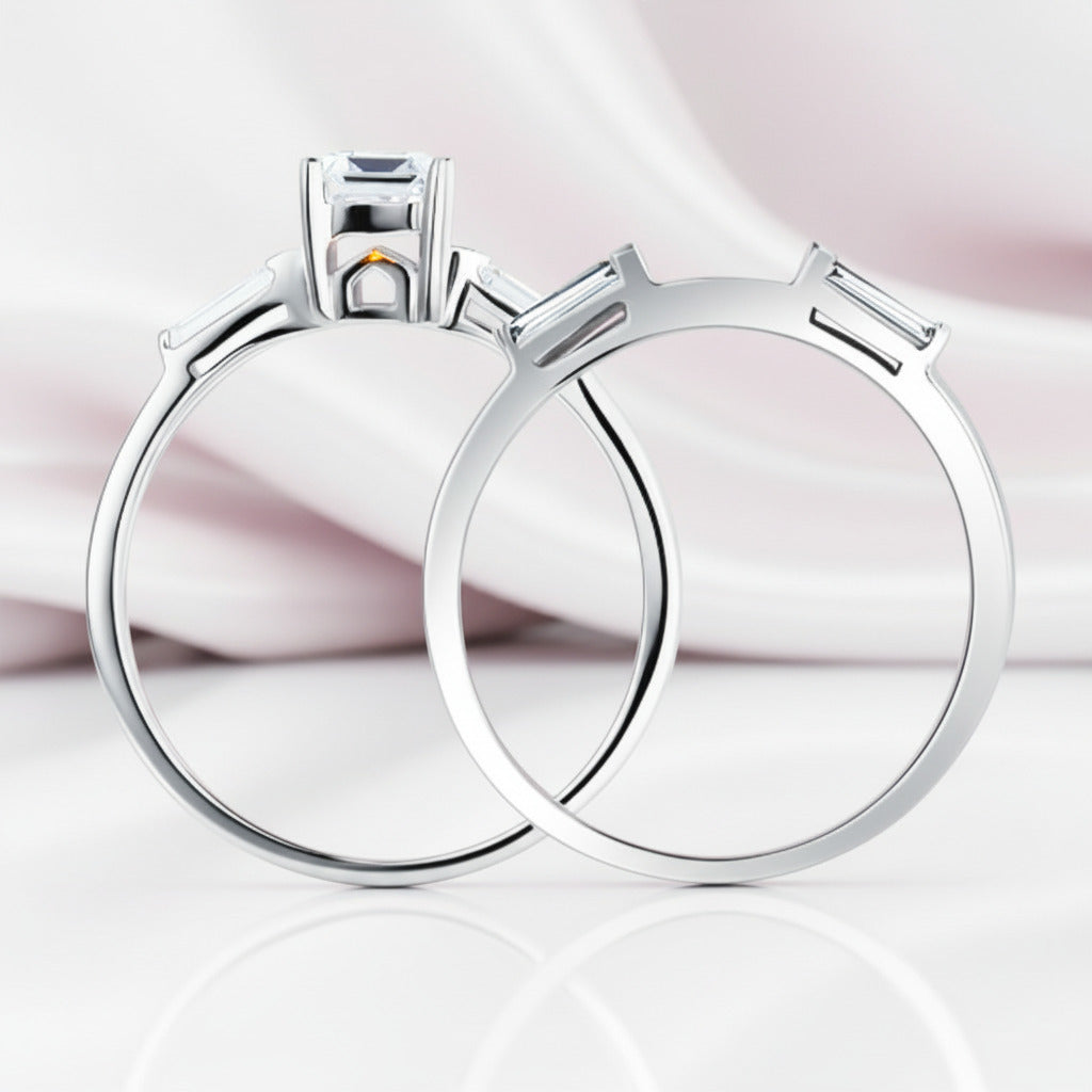 2-Pcs Wedding Band Engagement Ring Set-Black Diamonds New York