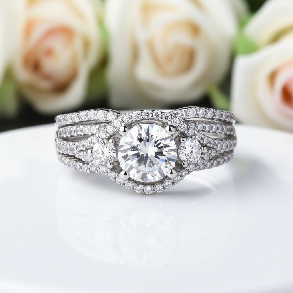 2 Pieces Round Cut Diamond Engagement Ring-Black Diamonds New York