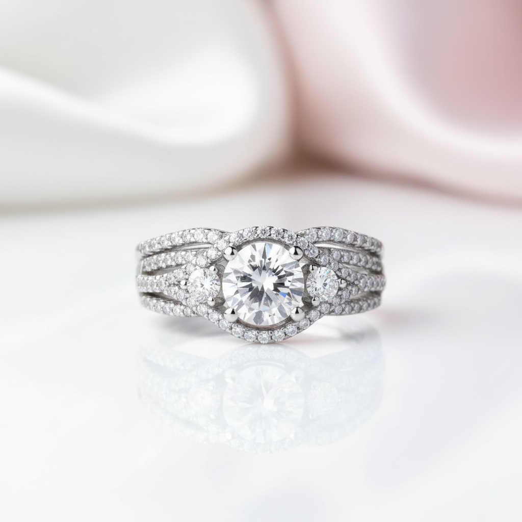 2 Pieces Round Cut Diamond Option Engagement Ring-Black Diamonds New York