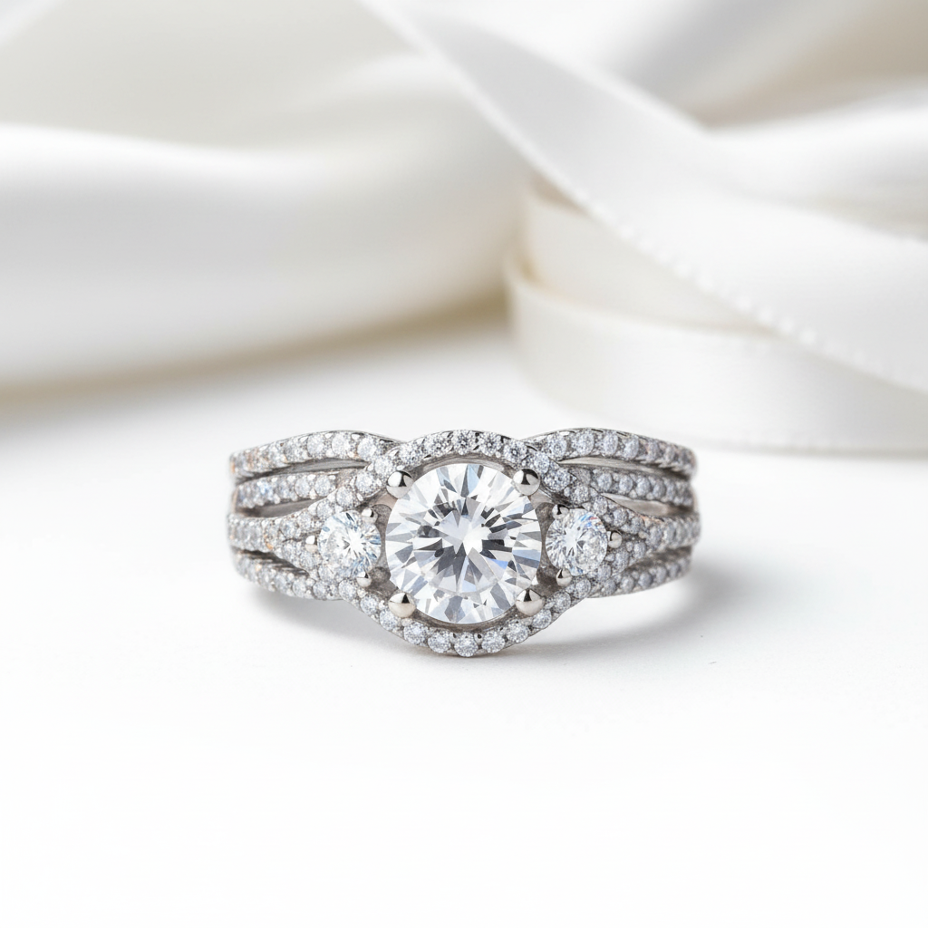 2 Pieces Round Cut Diamond Option Engagement Ring-Black Diamonds New York
