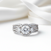 2 Pieces Round Cut Diamond Option Engagement Ring-Black Diamonds New York