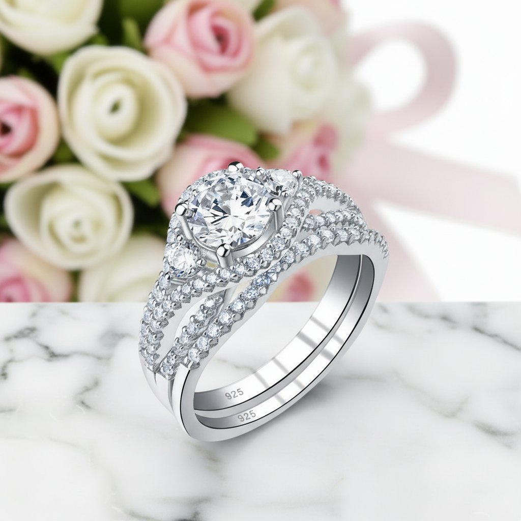 2 Pieces Round Cut Diamond Option Engagement Ring-Black Diamonds New York